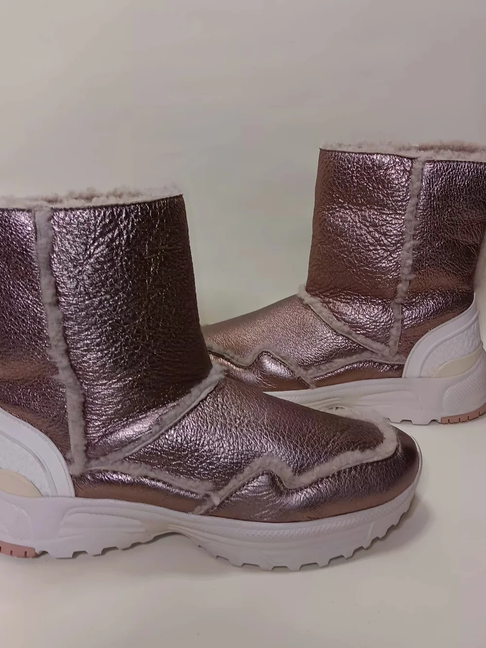Coach Metallic Rose Gold Shearling Winter Boots